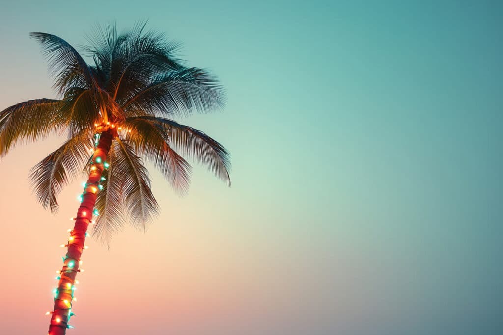 Palm tree with holiday lights