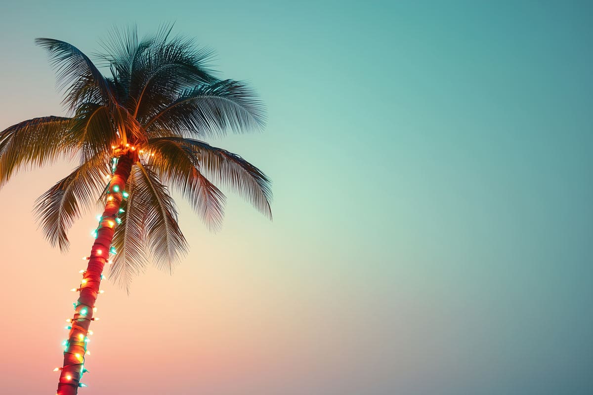 Palm tree with holiday lights